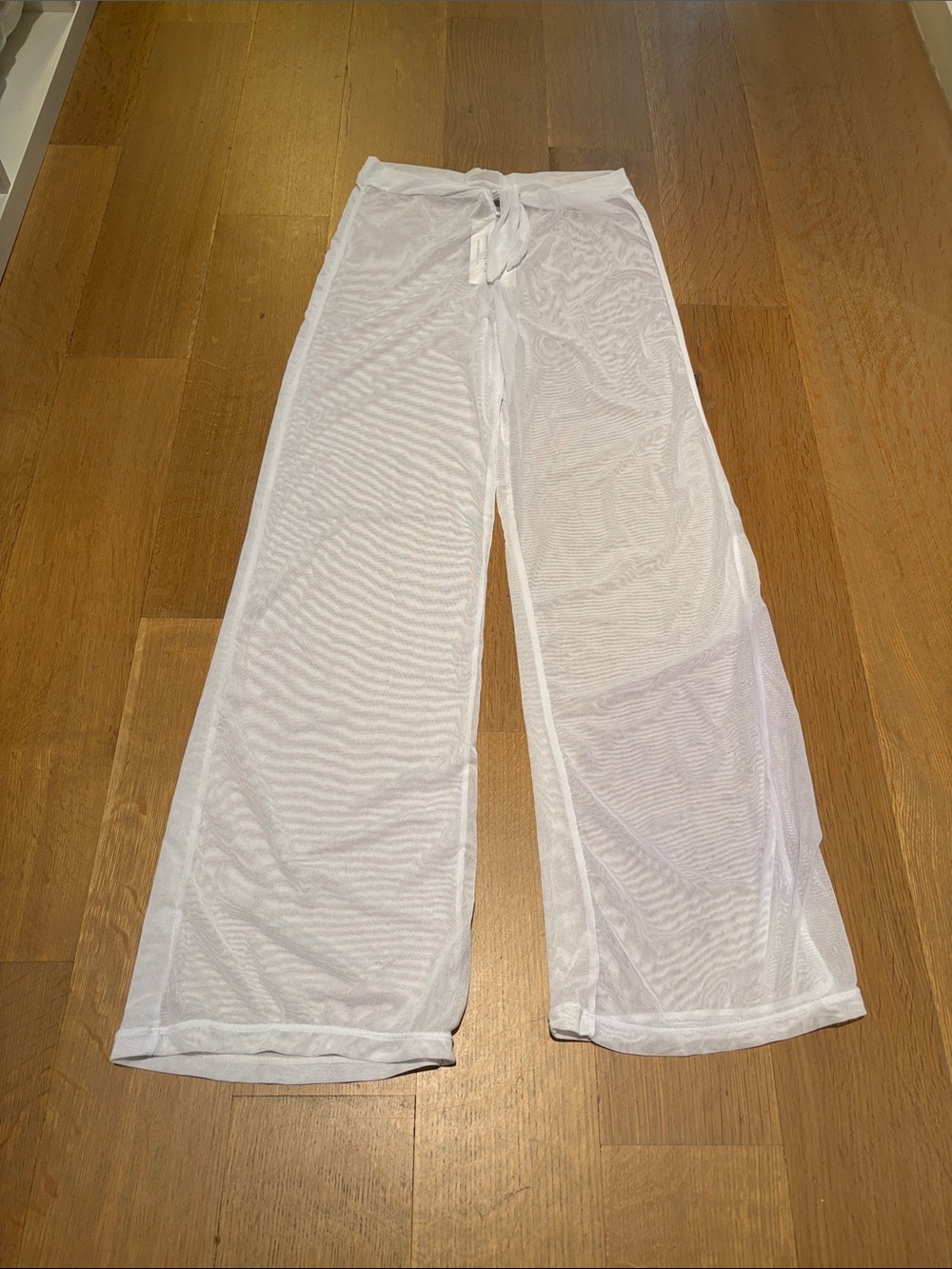 12th Tribe White Sheer Mesh Wide-Leg Swim Coverup Pants